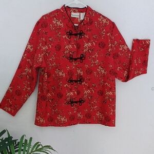 Appleseed's Red Oriental Style Jacket with "Frog" Closures Detail